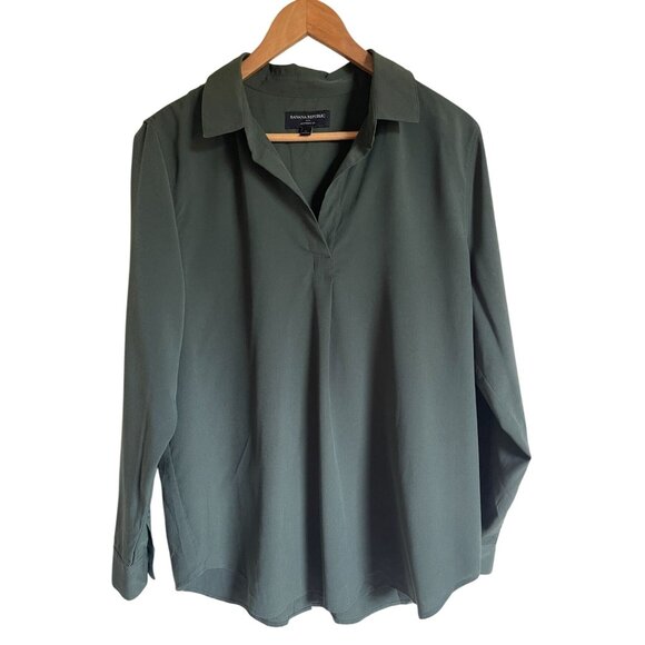 Banana Republic Factory Size Large Dark Green Popover Top Boyfriend Fit - Picture 1 of 5